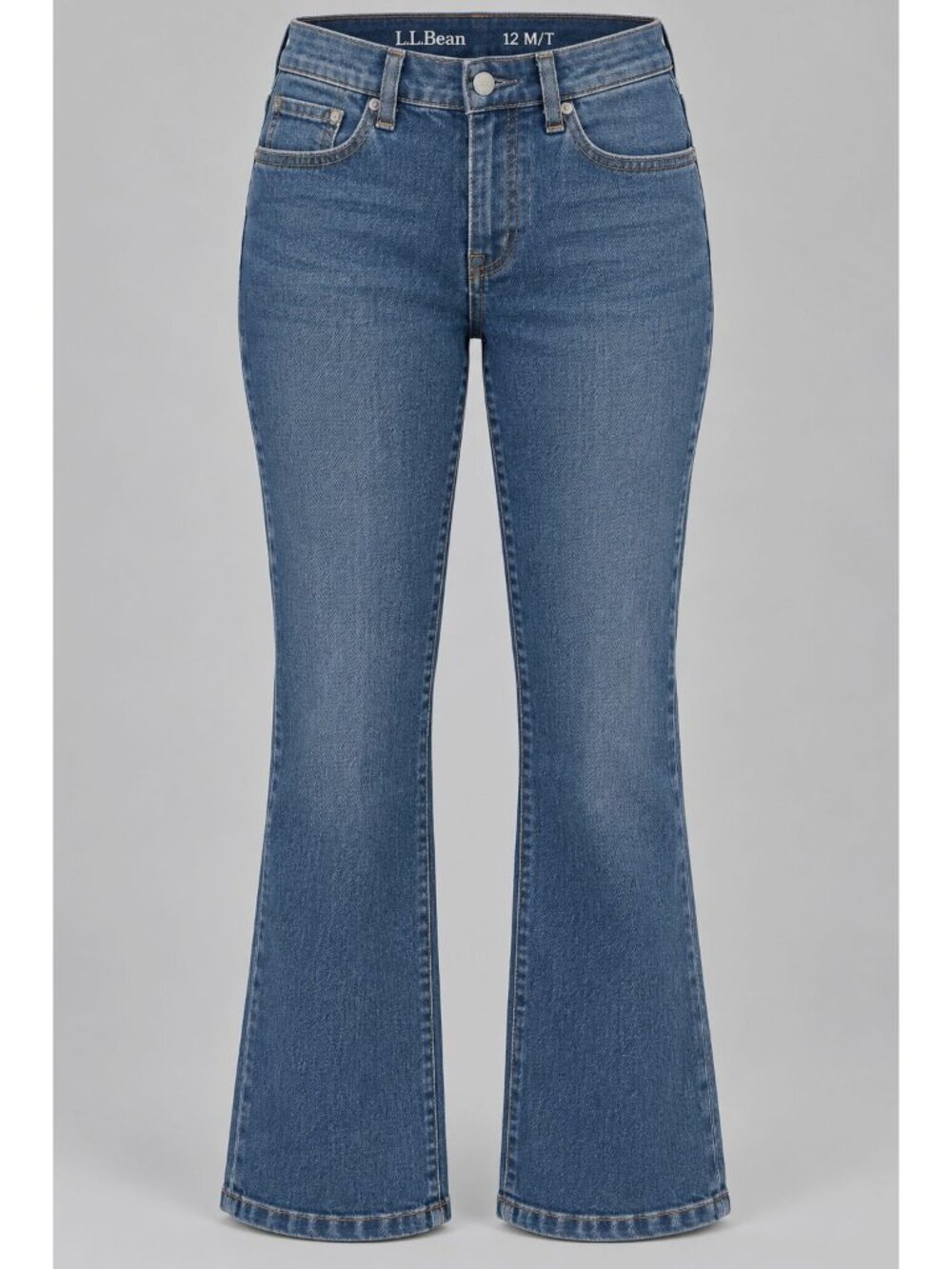 LL Bean Womens Size 12 Tall Jeans Blue Denim Faded Stretch Flare NEW